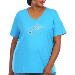 Coral Bay Plus Jeweled Dolphin Short Sleeve Top