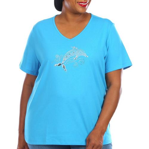 Coral Bay Plus Jeweled Dolphin Short Sleeve Top