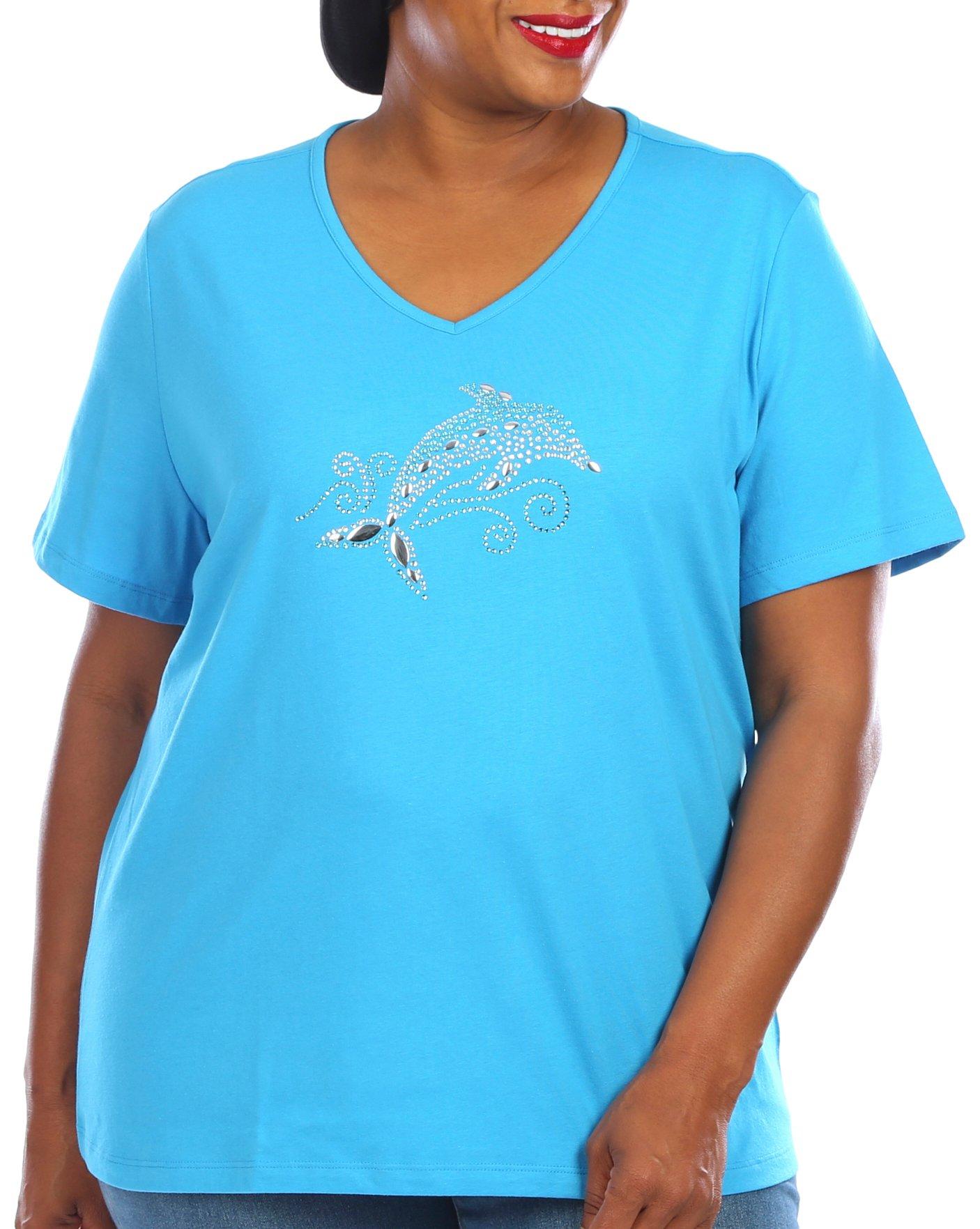 Plus Jeweled Dolphin Short Sleeve Top