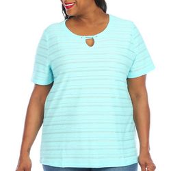 Coral Bay Plus Solid Keyhole Textured Short Sleeve Top