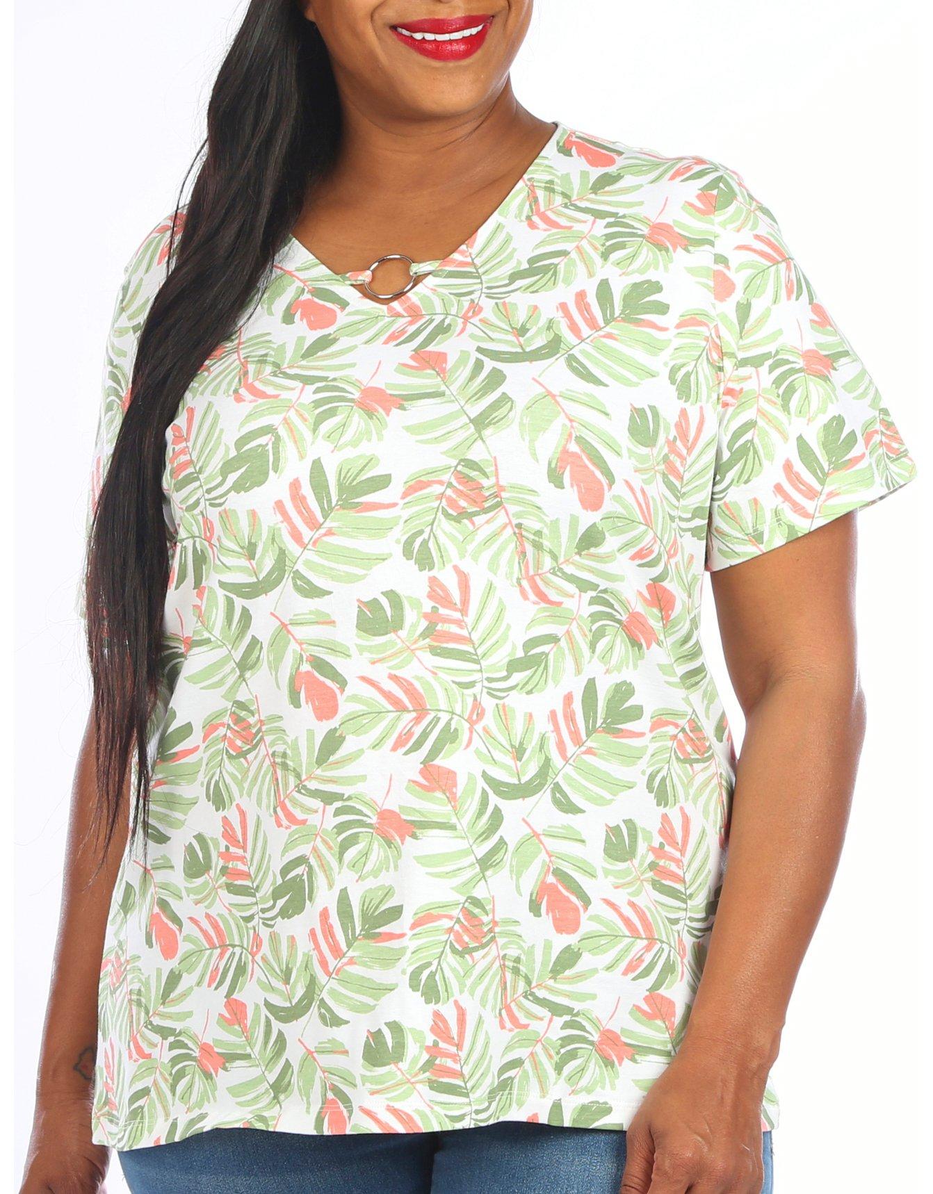 Coral Bay Plus Palm O-Ring Keyhole Short Sleeve Top