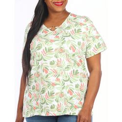 Coral Bay Plus Palm O-Ring Keyhole Short Sleeve Top