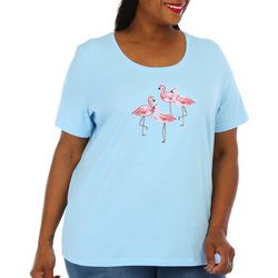 Coral Bay Plus Embellished Flamingos Short Sleeve Top