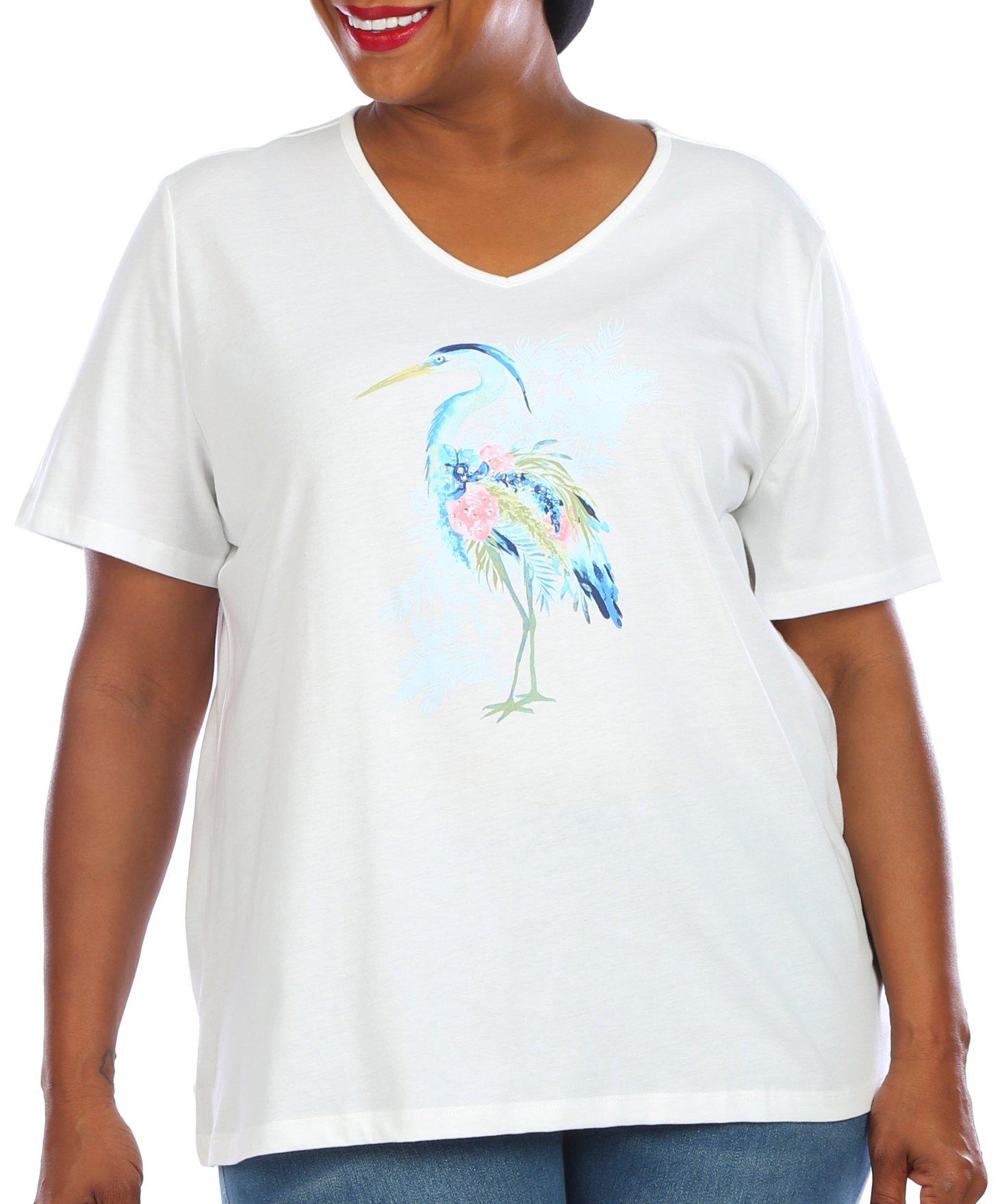 Coral Bay Plus Embellished Blue Heron Short Sleeve Top