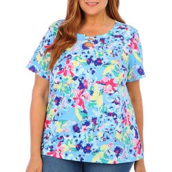 Coral Bay Plus Floral Keyhole Short Sleeve Top