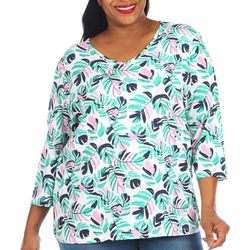 Coral Bay Plus Fronds Print V-Neck 3/4 Sleeve Top