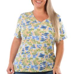 Coral Bay Plus Tropical Palm Print Short Sleeve Top