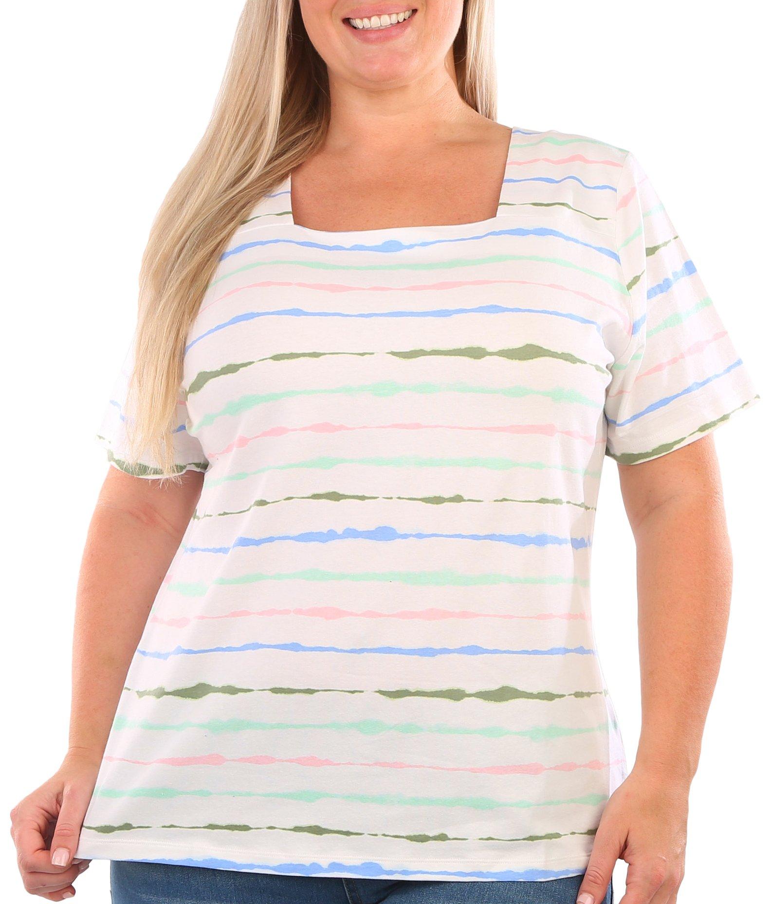 Coral Bay Plus Stripes Square Neck Short Sleeve Top