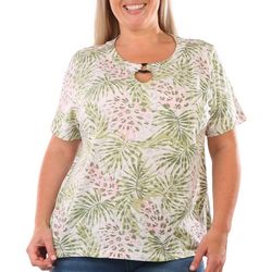 Coral Bay Plus Tropical O-Ring Keyhole Short Sleeve Top