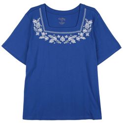 Coral Bay Plus Embroidered Square Neck Short Sleeve Tee