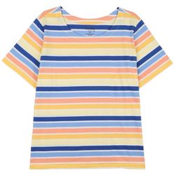 Coral Bay Plus Striped Short Sleeve Wide Scoop Neck Top