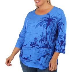 Coral Bay Plus 3/4 Palm Scene Sleeve Top