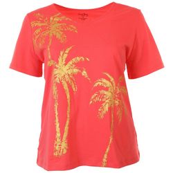 Coral Bay Plus Embellished Glitter Palms V-Neckline Tee