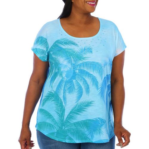Coral Bay Plus Palms Print Embellished Short Sleeve