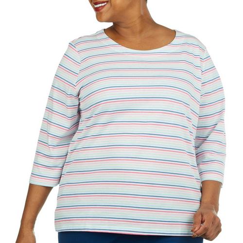 Coral Bay Plus Striped Round Neck 3/4 Sleeve