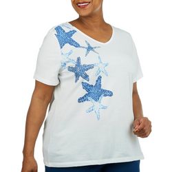 Coral Bay Plus Jeweled Starfish V-Neck Short Sleeve Top