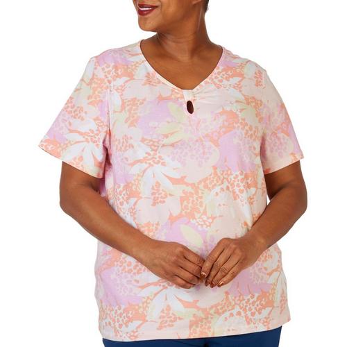 Coral Bay Plus Floral Knot Keyhole Short Sleeve