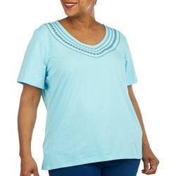 Coral Bay Plus Rounded V-Neck Short Sleeve Top