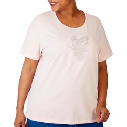 Plus Solid Jeweled Butterfly Silhouette Short Sleeve Top