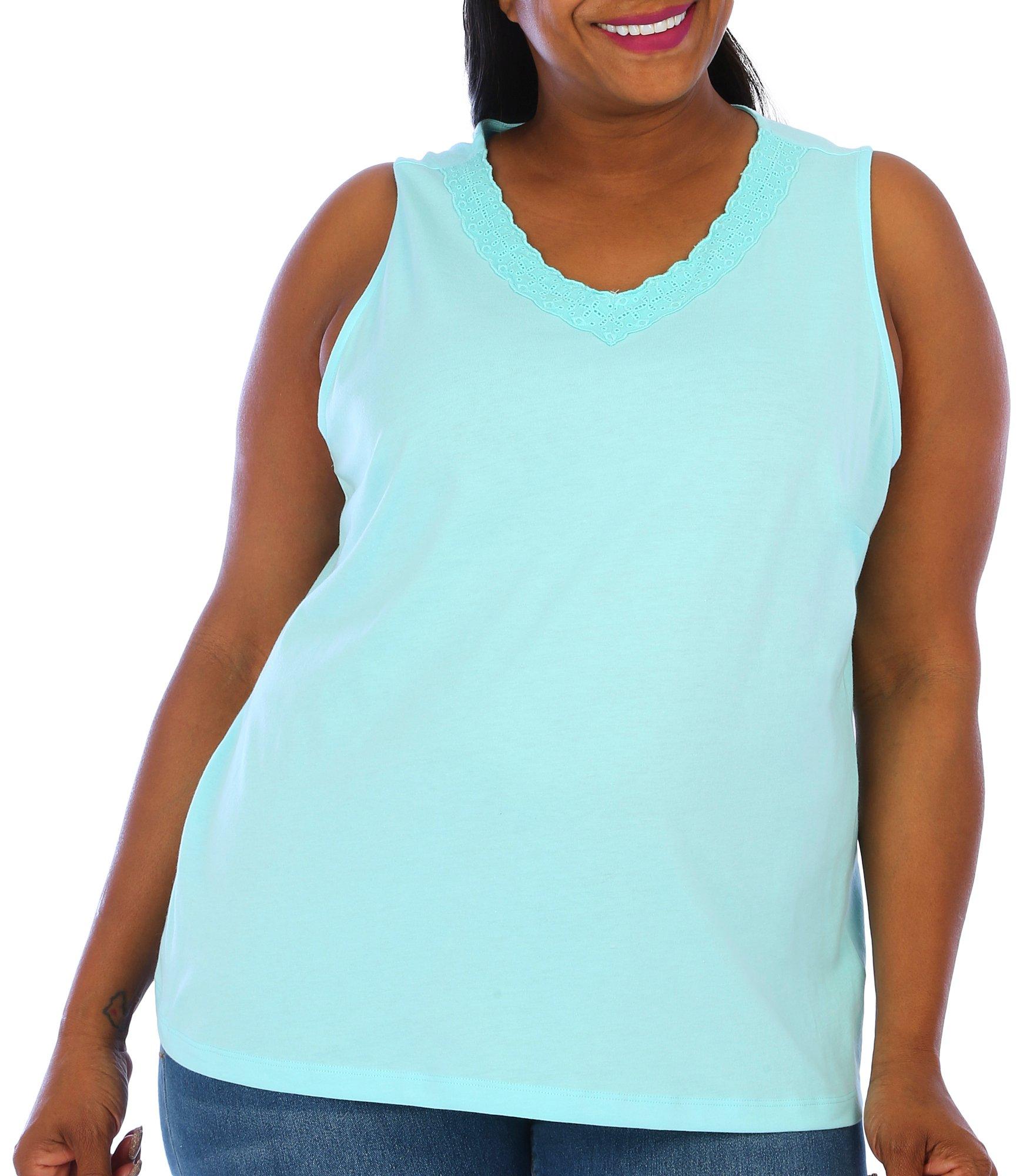 Coral Bay Plus Solid Lace V-Neckline Sleeveless Top