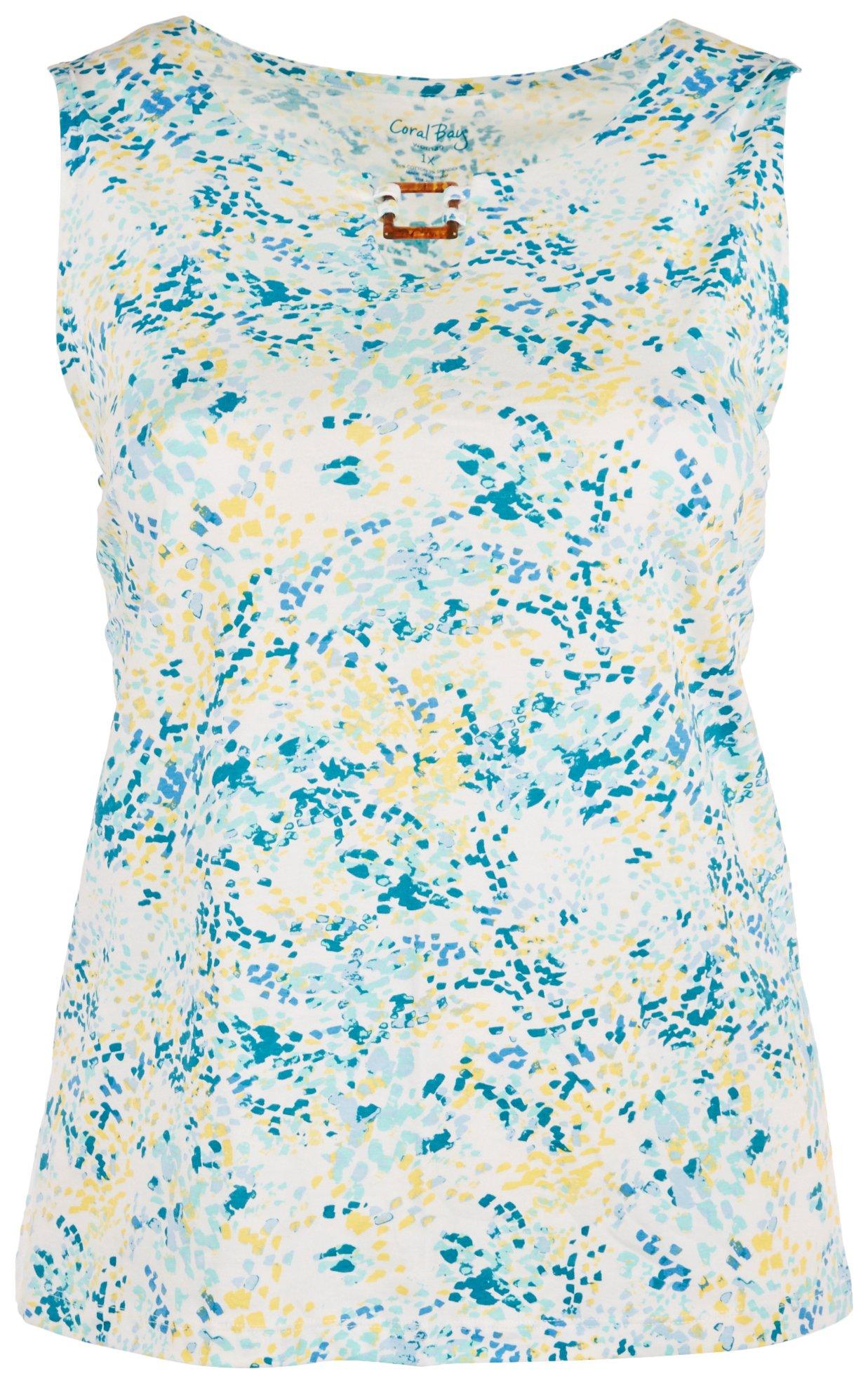 Coral Bay Plus Print Square Ring Sleeveless Top