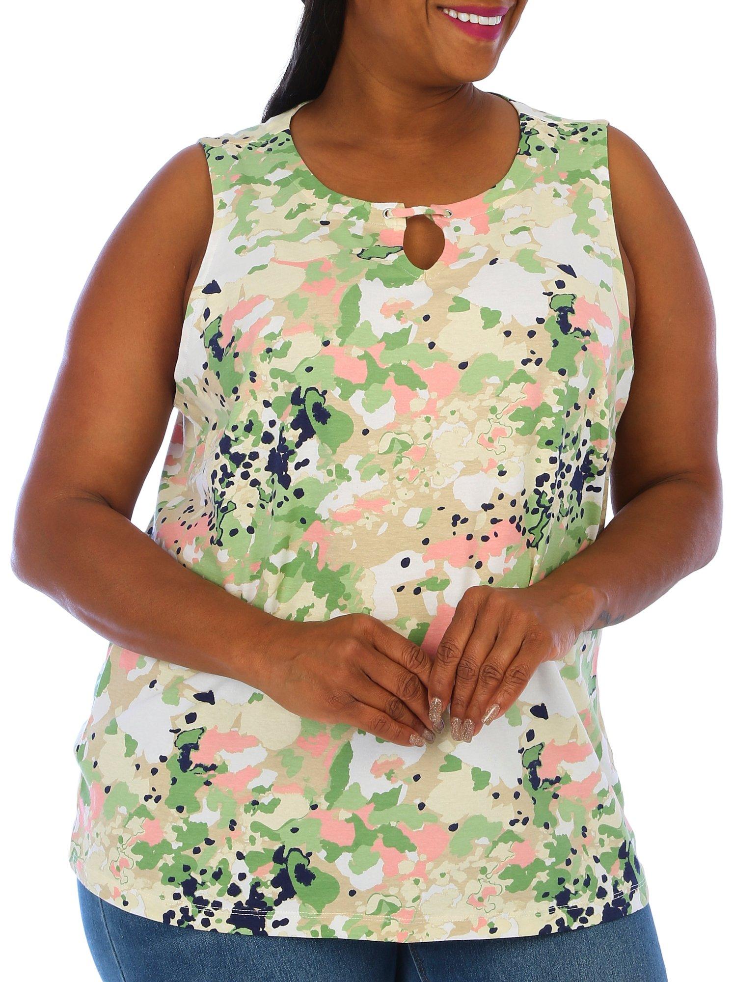 Coral Bay Plus Abstract Print Keyhole Sleeveless Top