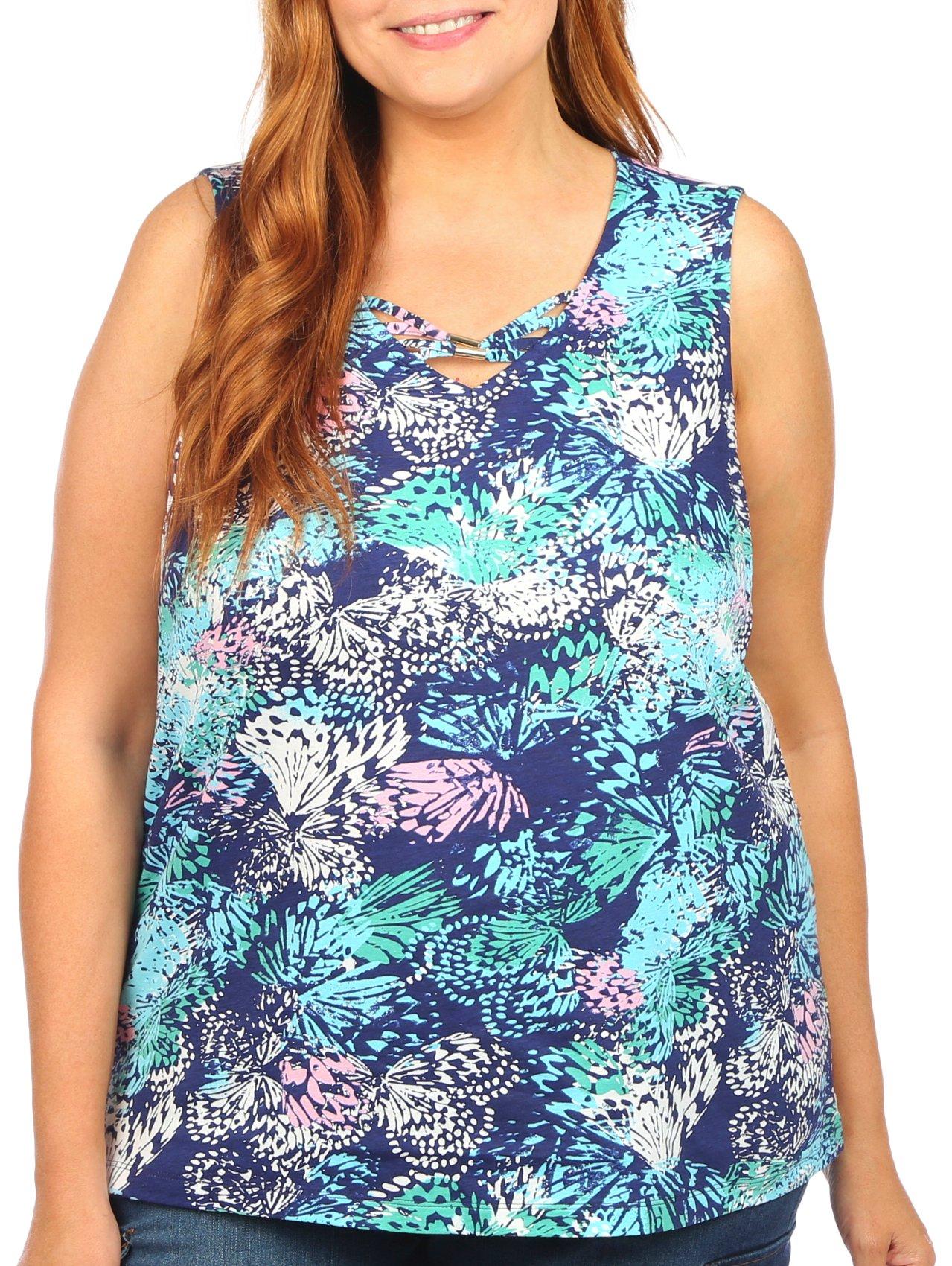 Plus Abstract Butterfly Print Sleeveless Top