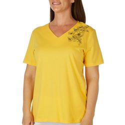 Coral Bay Plus Solid Embroidered V-Neck Short Sleeve Top