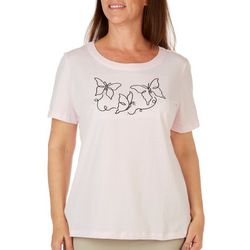 Coral Bay Plus Butterfly Embroidered Short Sleeve Top