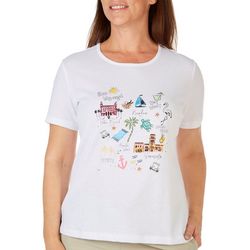 Coral Bay Plus Embellished Florida Towns Short Sleeve Top