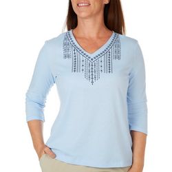 Coral Bay Plus Embroidered V-Neck 3/4 Sleeve Top