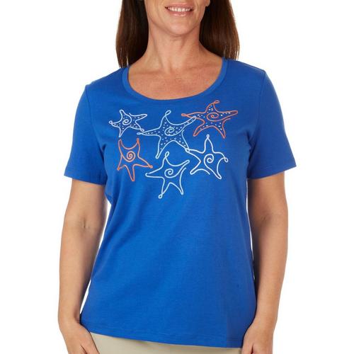 Coral Bay Plus Embroidered Starfish Short Sleeve Top
