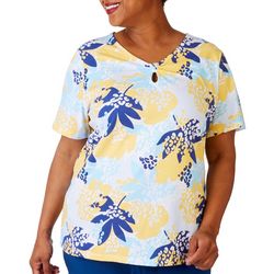 Coral Bay Plus Floral Knot Keyhole Short Sleeve Top