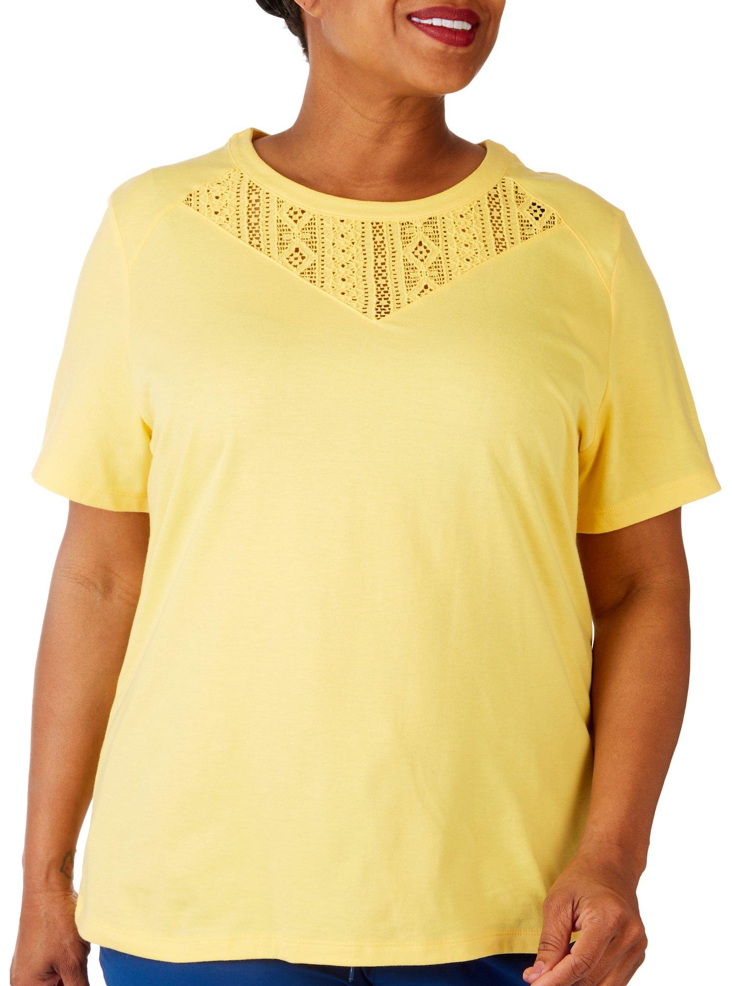 Coral Bay Plus Solid Lace Inset Short Sleeve Top