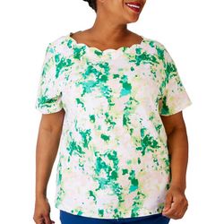 Coral Bay Plus Print Scalloped Boat Neck Short Sleeve Top