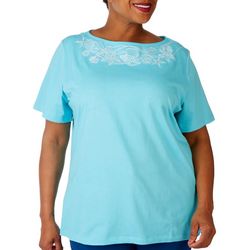 Plus Solid Embellished Sea Shell Short Sleeve Top