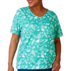 Coral Bay Plus Under the Sea Henley Short Sleeve Top