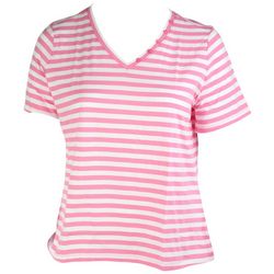 Coral Bay Plus Striped Button V-Neck Short Sleeve Top