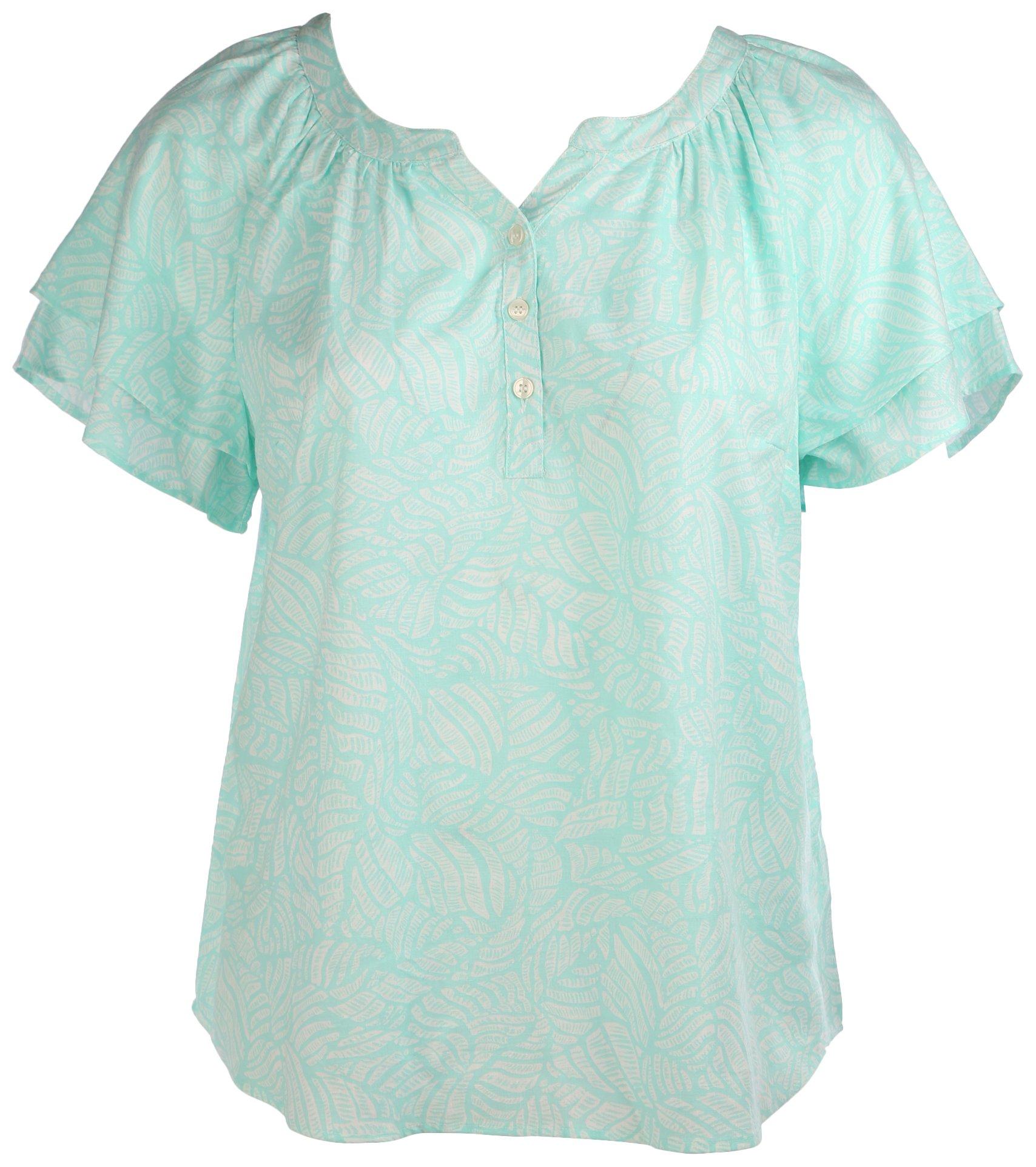 Coral Bay Plus Print Button Placket Short Sleeve Top