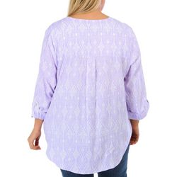 Coral Bay Plus Print Button Placket 3/4 Sleeve Top