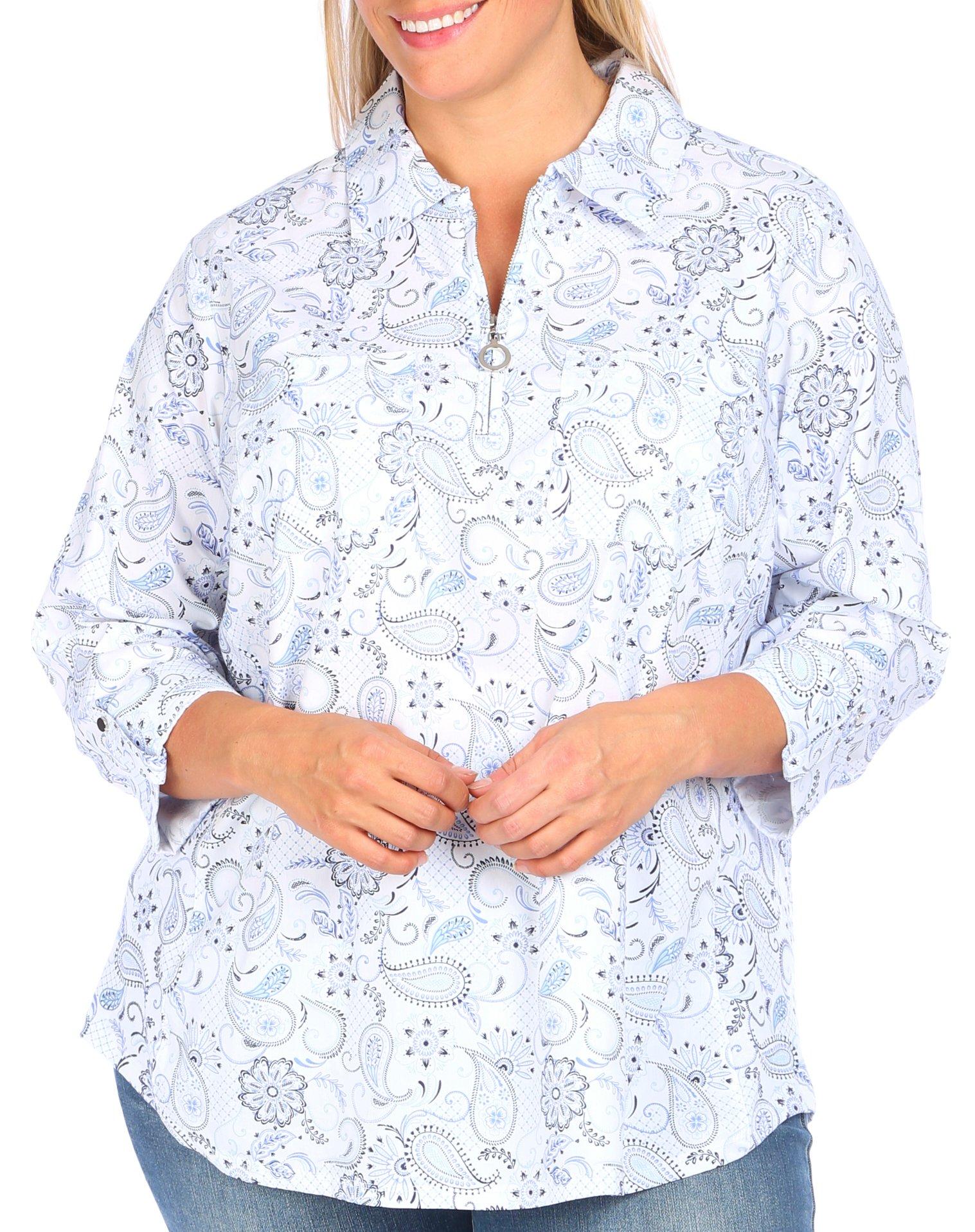 Plus Paisley Print Knit To Fit 3/4 Sleeve Top