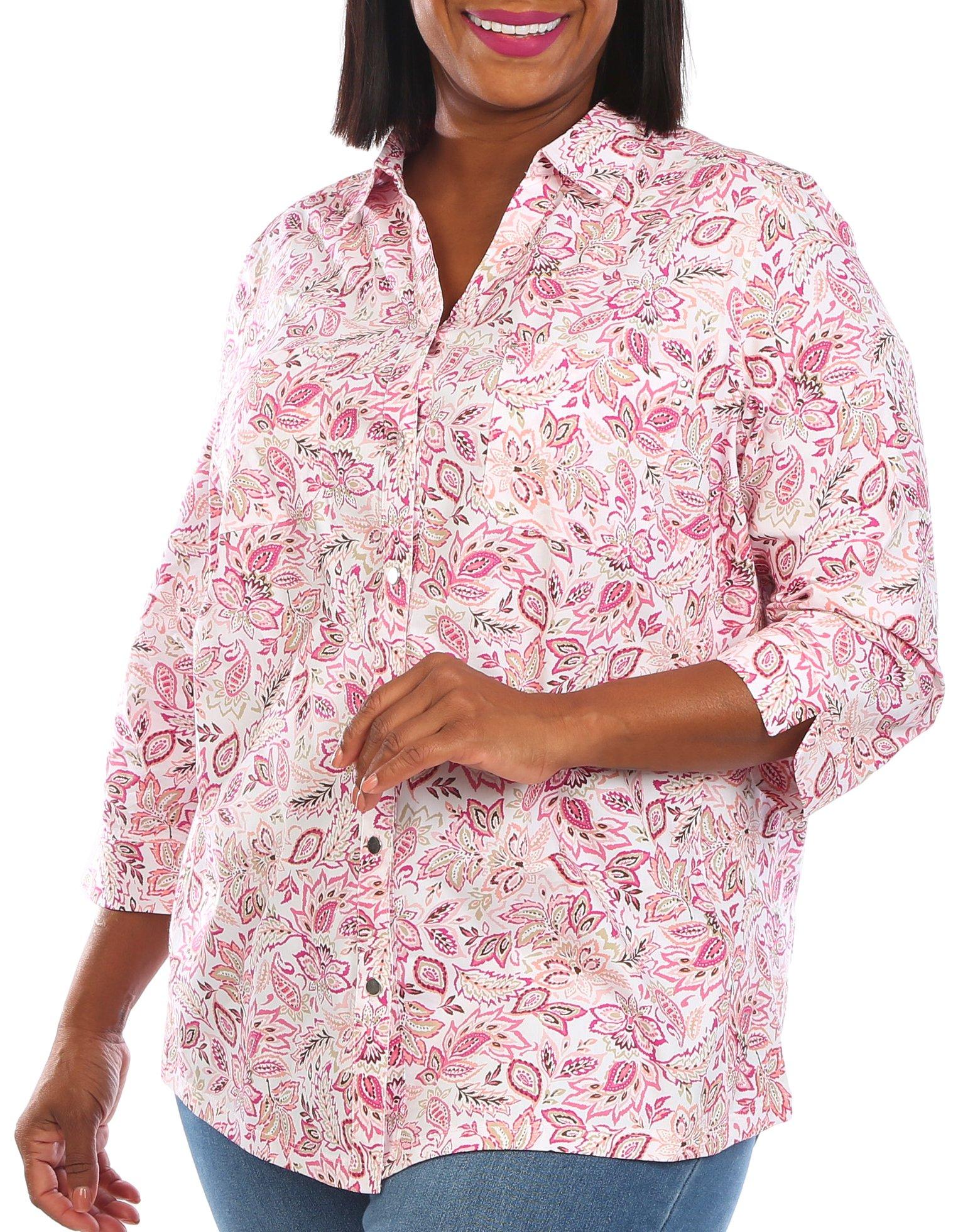 Coral Bay Plus Floral Knit To Fit 3/4 Sleeve Top