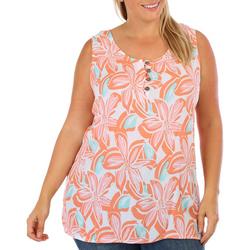 Plus Floral Button Placket Sleeveless Top