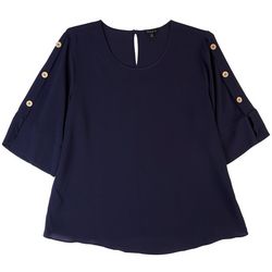Sami & Jo Plus Solid Crepe Short Button Sleeve Top