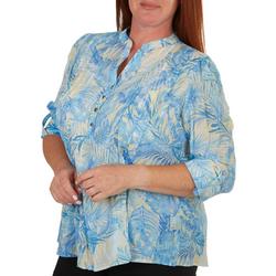 Plus Tropical Pleated Henley 3/4 Sleeve Top