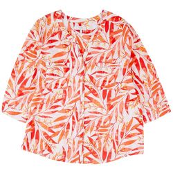 Coral Bay Plus Print 2 Pocket Button 3/4 Sleeve Top