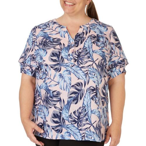 Coral Bay Plus Print Pleated Short Sleeve Top