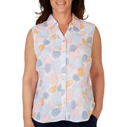 Coral Bay Plus Shell Print Button Front Sleeveless Top