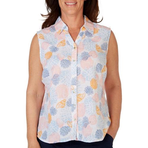 Coral Bay Plus Shell Print Button Front Sleeveless