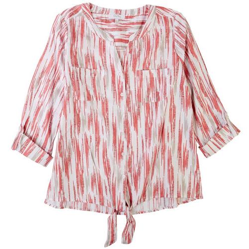 Coral Bay Plus Print Button Front 3/4 Sleeve